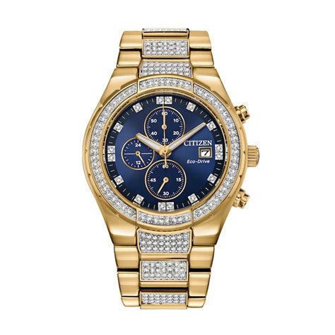 citizen crystal men's stainless steel watch & bracelet boxed set|citizen quartz chronograph wr50.